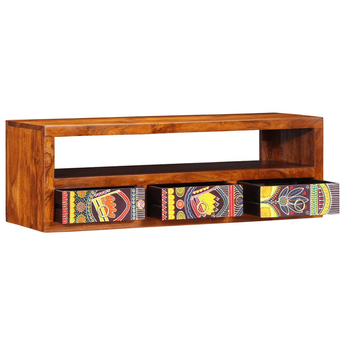 Dulap TV de perete multicolor 90x30x30 din lemn masiv de salcam - WALTI WALTI