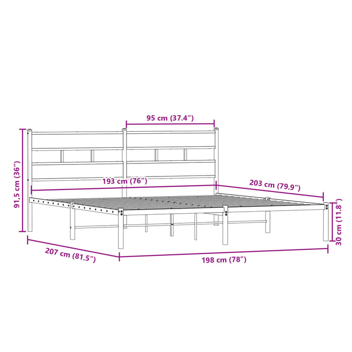 Cadru de pat metalic fără saltea, stejar fumuriu, 193x203 cm - WALTI WALTI