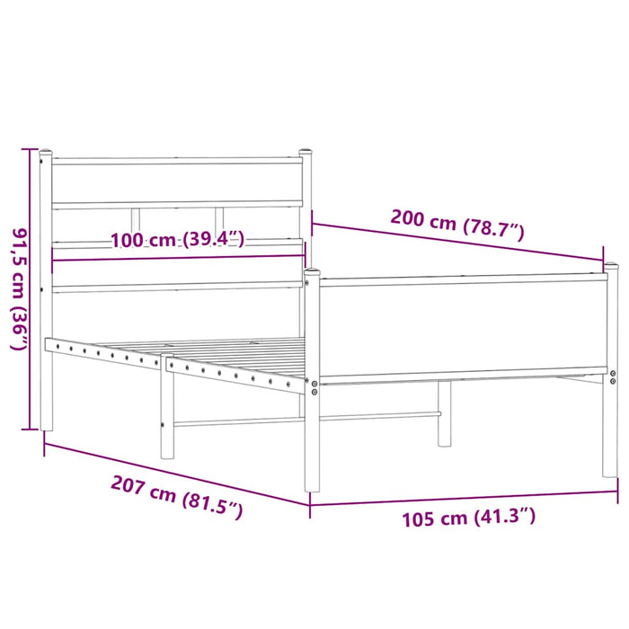 Cadru pat fără saltea stejar fumuriu 100x200 cm lemn prelucrat - WALTI WALTI