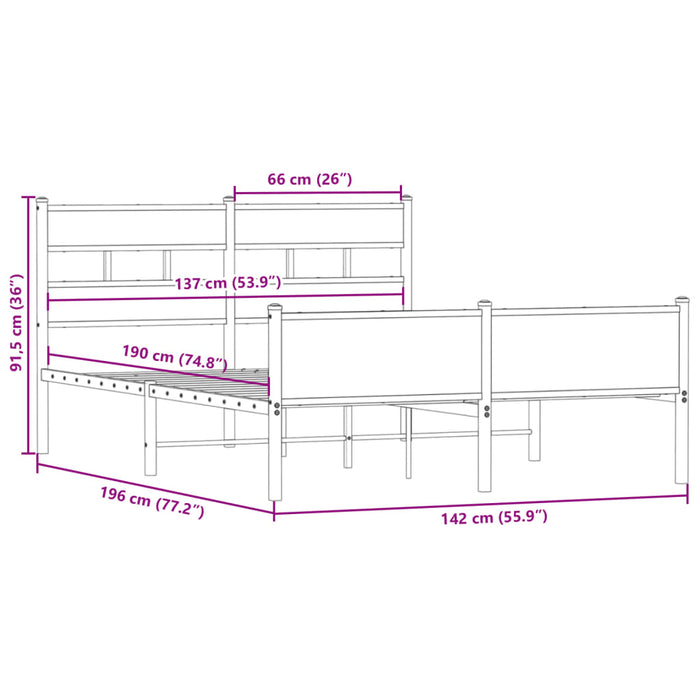 Cadru pat fără saltea, stejar fumuriu 137x190 cm lemn prelucrat - WALTI WALTI