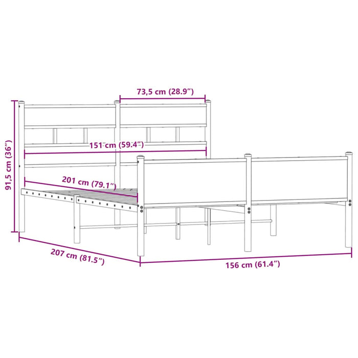 Cadru pat fără saltea stejar fumuriu 150x200 cm lemn prelucrat WALTI