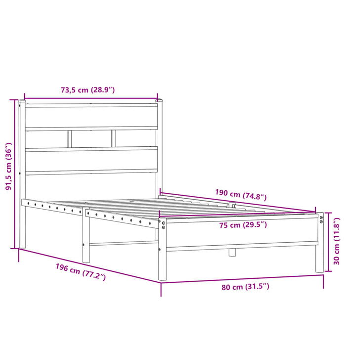 Cadru pat fără saltea, stejar sonoma 75x190 cm lemn prelucrat - WALTI WALTI