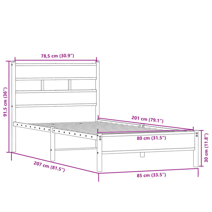 Cadru pat fără saltea, stejar sonoma 80x200 cm lemn prelucrat WALTI