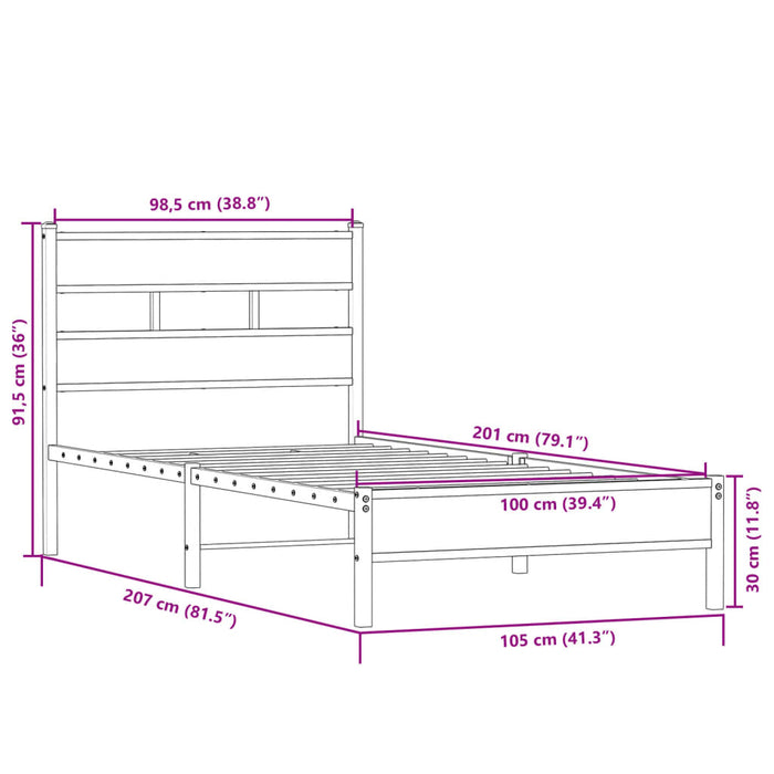 Cadru pat fără saltea stejar sonoma 100x200 cm lemn prelucrat - WALTI WALTI