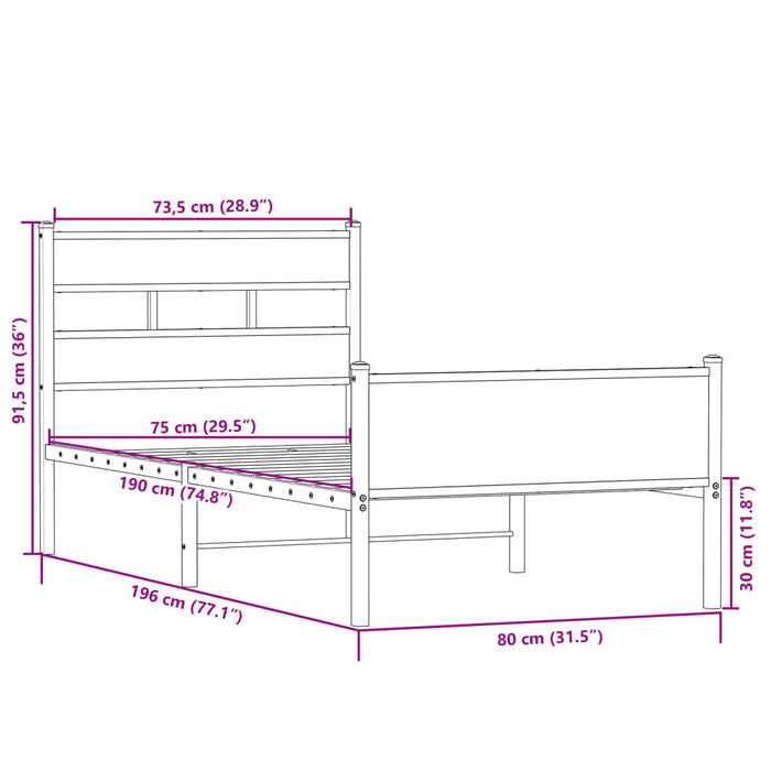 Cadru pat fără saltea, stejar sonoma 75x190 cm lemn prelucrat - WALTI WALTI