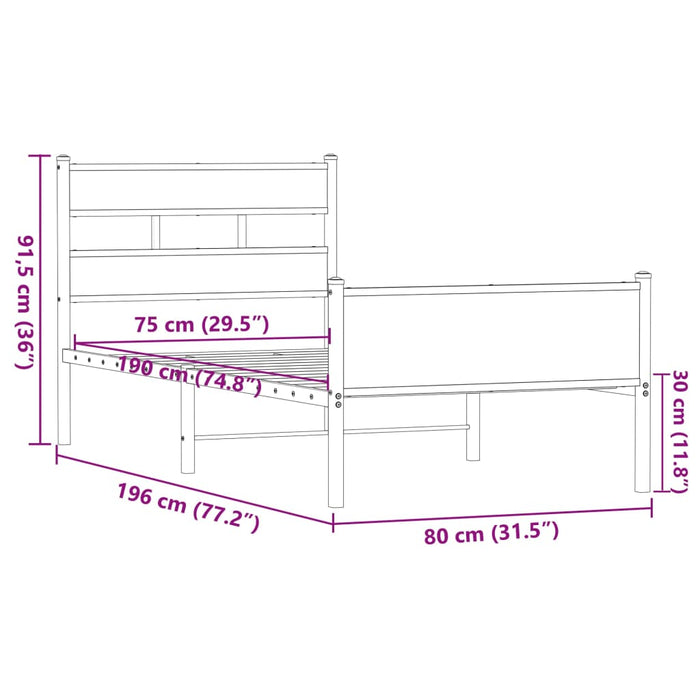 Cadru pat fără saltea, stejar maro 75x190 cm lemn prelucrat - WALTI WALTI