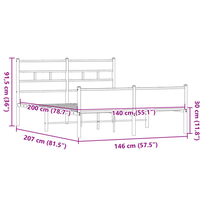 Cadru pat fără saltea stejar maro 140x200 cm lemn prelucrat - WALTI WALTI