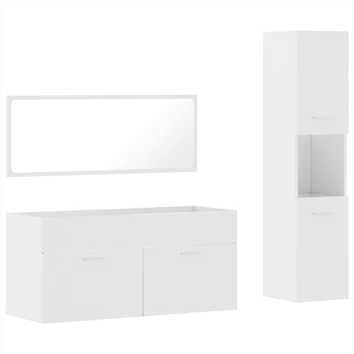 Set mobilier de baie, 3 piese, alb extralucios, lemn compozit WALTI
