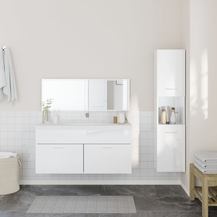 Set mobilier de baie, 3 piese, alb extralucios, lemn compozit WALTI