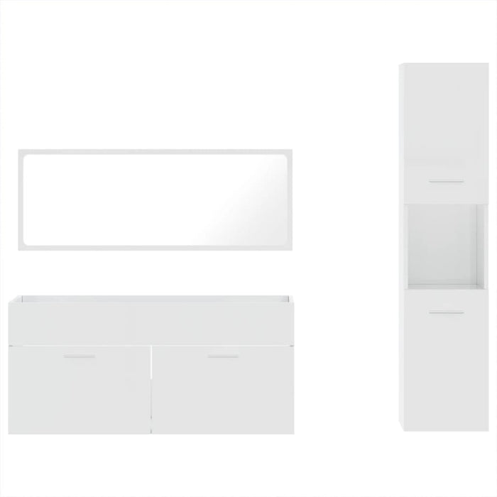 Set mobilier de baie, 3 piese, alb extralucios, lemn compozit WALTI