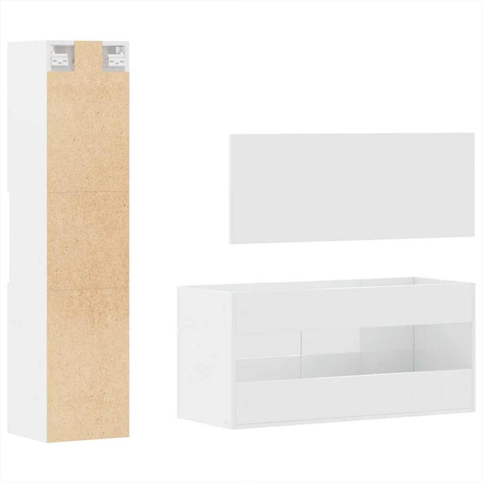 Set mobilier de baie, 3 piese, alb extralucios, lemn compozit WALTI