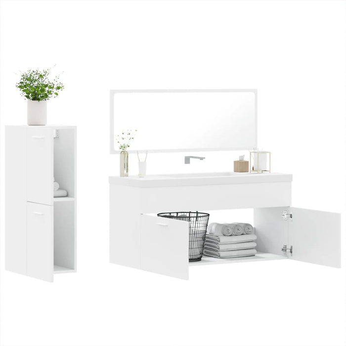 Set mobilier de baie, 3 piese, alb, lemn compozit WALTI