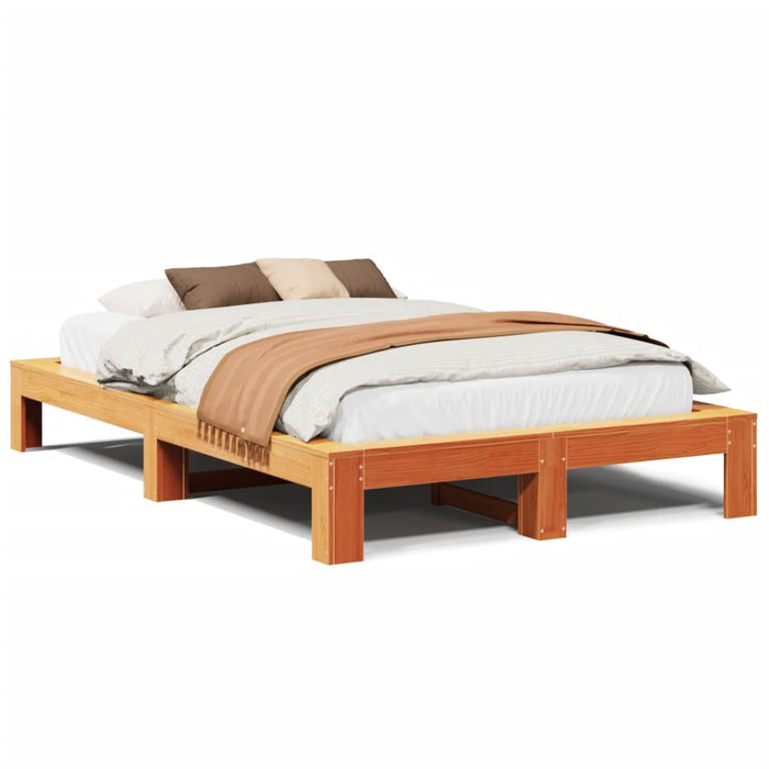 Cadru pat fără saltea, maro ceruit, 135x190 cm, lemn masiv pin - WALTI WALTI