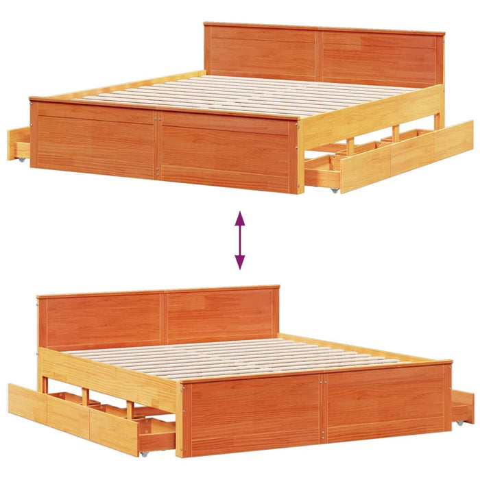 Cadru pat fără saltea/cu tăblie maro 180x200 cm lemn masiv pin - WALTI WALTI