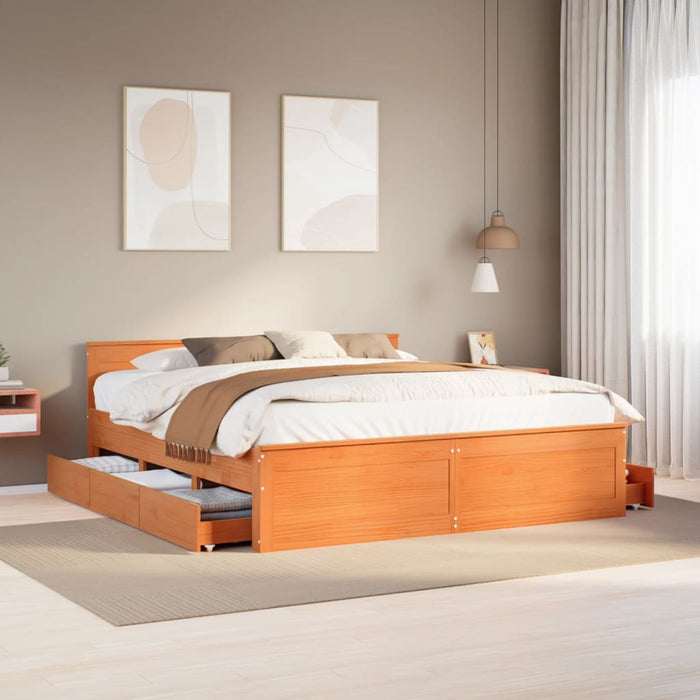 Cadru pat fără saltea/cu tăblie maro 180x200 cm lemn masiv pin - WALTI WALTI