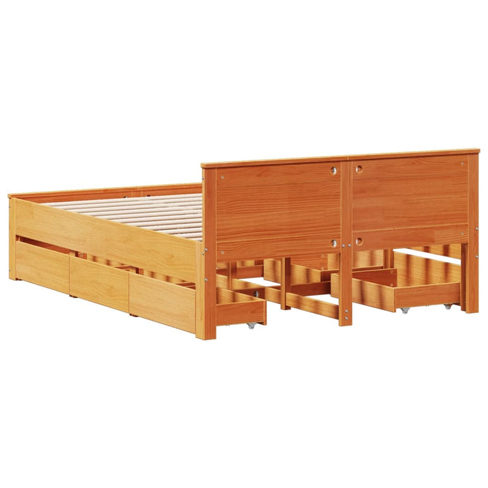 Cadru pat fără saltea/cu tăblie maro 150x200 cm lemn masiv pin - WALTI WALTI