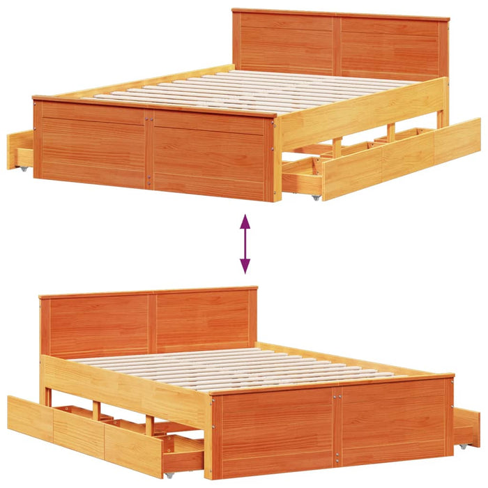 Cadru pat fără saltea/cu tăblie maro 150x200 cm lemn masiv pin - WALTI WALTI