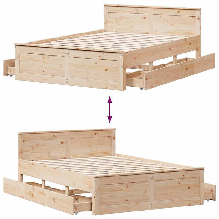 Cadru pat fără saltea/cu tăblie, 140x190 cm, lemn masiv de pin - WALTI WALTI