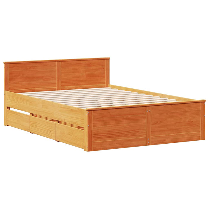 Cadru pat fără saltea/cu tăblie maro 140x190 cm lemn masiv pin - WALTI WALTI