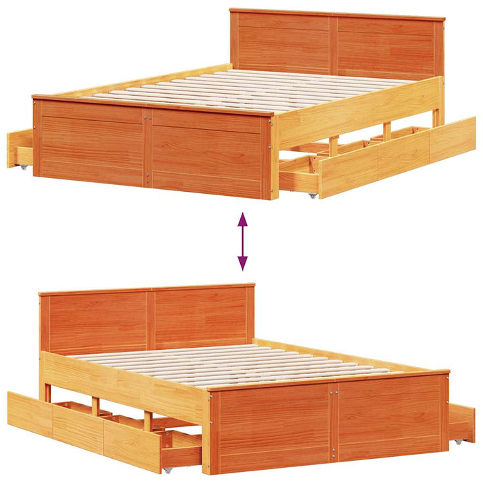Cadru pat fără saltea/cu tăblie maro 140x190 cm lemn masiv pin - WALTI WALTI