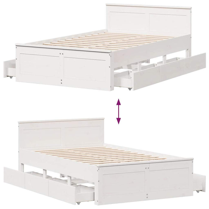 Cadru pat fără saltea/cu tăblie, alb, 135x190cm, lemn masiv pin - WALTI WALTI