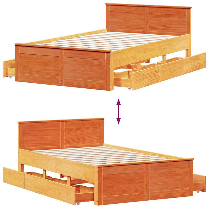 Cadru pat fără saltea/cu tăblie maro 135x190 cm lemn masiv pin - WALTI WALTI