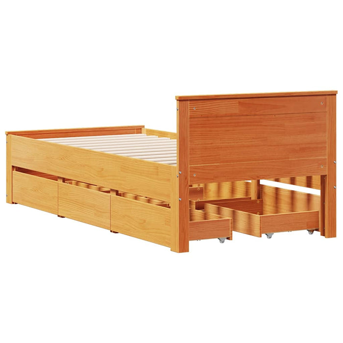 Cadru pat fără saltea, maro ceruit, 75x190 cm, lemn masiv pin - WALTI WALTI