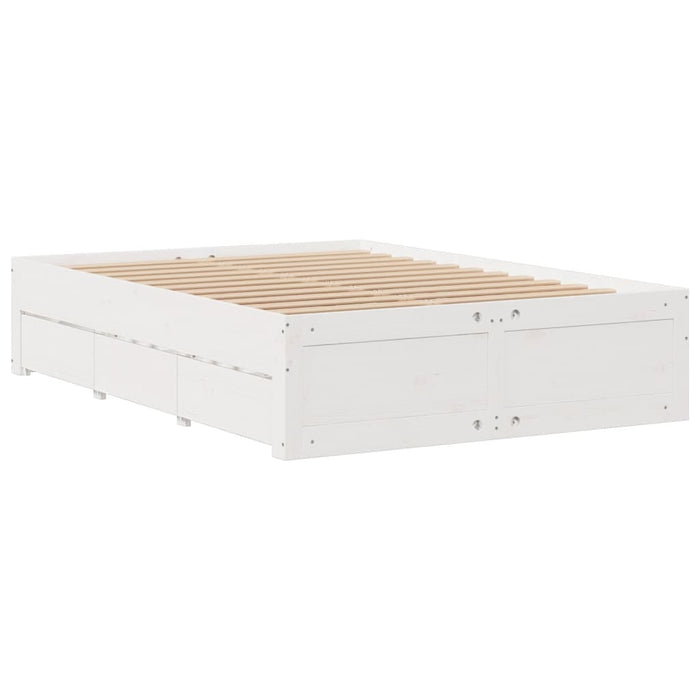 Cadru pat fără saltea/cu sertare alb, 150x200cm, lemn masiv pin - WALTI WALTI
