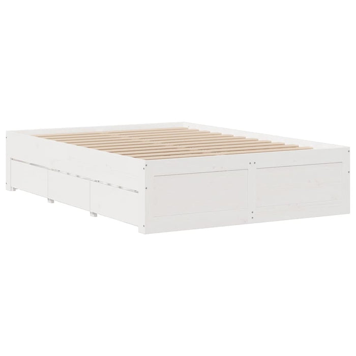 Cadru pat fără saltea/cu sertare alb, 150x200cm, lemn masiv pin - WALTI WALTI