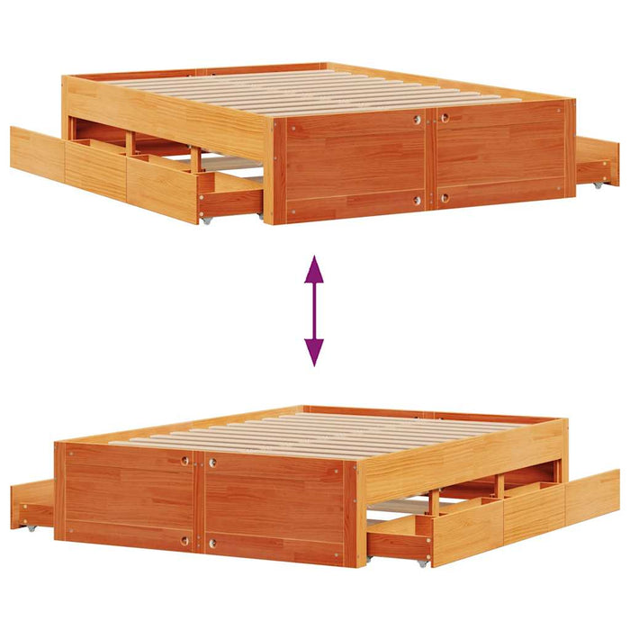 Cadru pat fără saltea/cu sertare maro 150x200 cm lemn masiv pin - WALTI WALTI