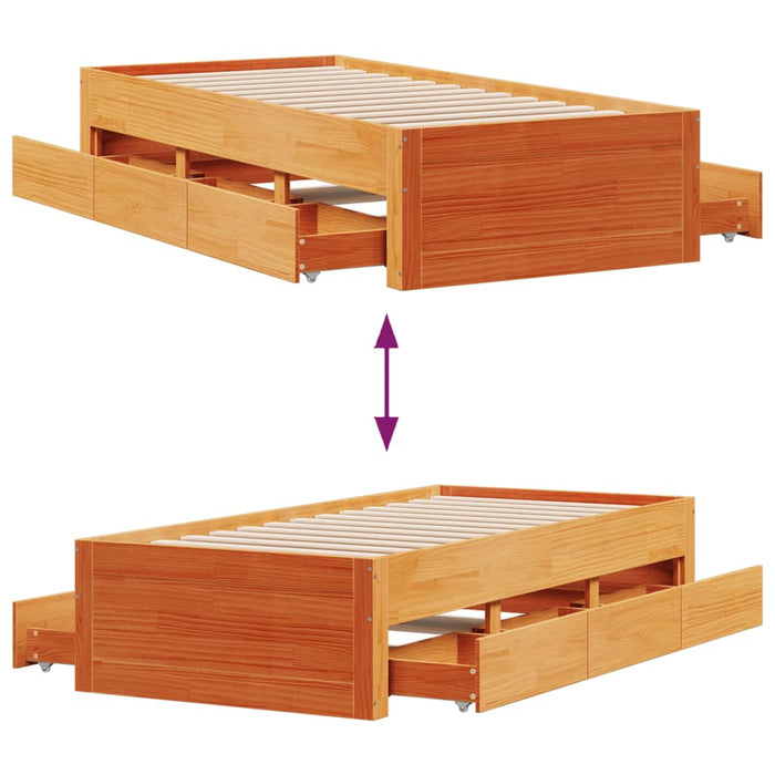 Cadru pat fără saltea/cu sertare maro 100x200 cm lemn masiv pin - WALTI WALTI