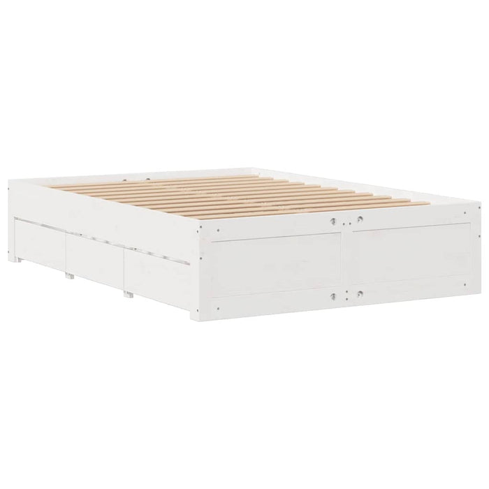Cadru pat fără saltea/cu sertare alb 140x190 cm lemn masiv pin - WALTI WALTI