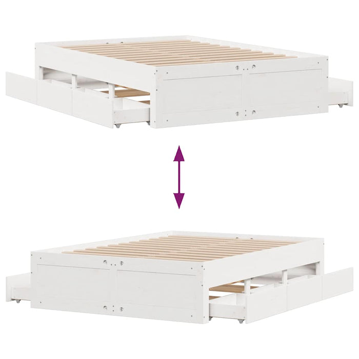 Cadru pat fără saltea/cu sertare alb 140x190 cm lemn masiv pin - WALTI WALTI