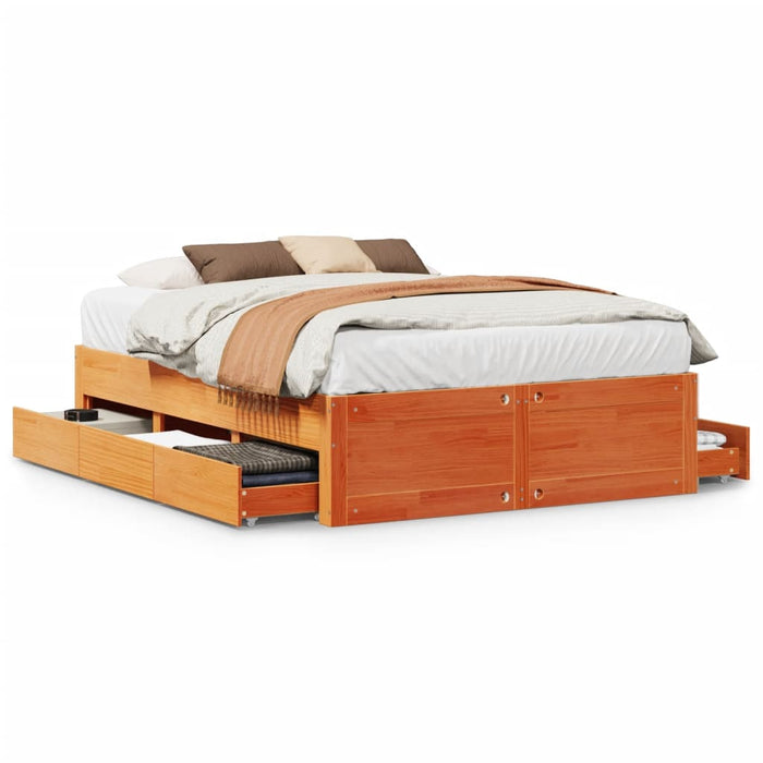 Cadru pat fără saltea/cu sertare maro 140x190 cm lemn masiv pin - WALTI WALTI