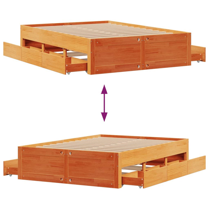 Cadru pat fără saltea/cu sertare maro 140x190 cm lemn masiv pin - WALTI WALTI