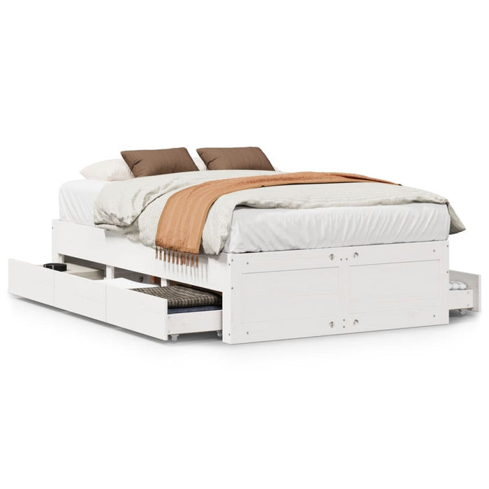 Cadru pat fără saltea/cu sertare alb 135x190 cm lemn masiv pin - WALTI WALTI