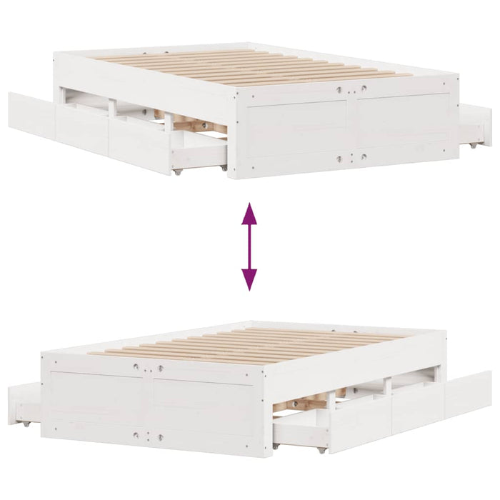 Cadru pat fără saltea/cu sertare alb 135x190 cm lemn masiv pin - WALTI WALTI