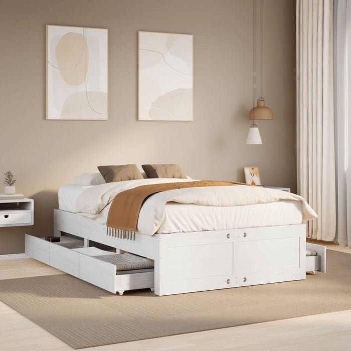 Cadru pat fără saltea/cu sertare alb 135x190 cm lemn masiv pin - WALTI WALTI
