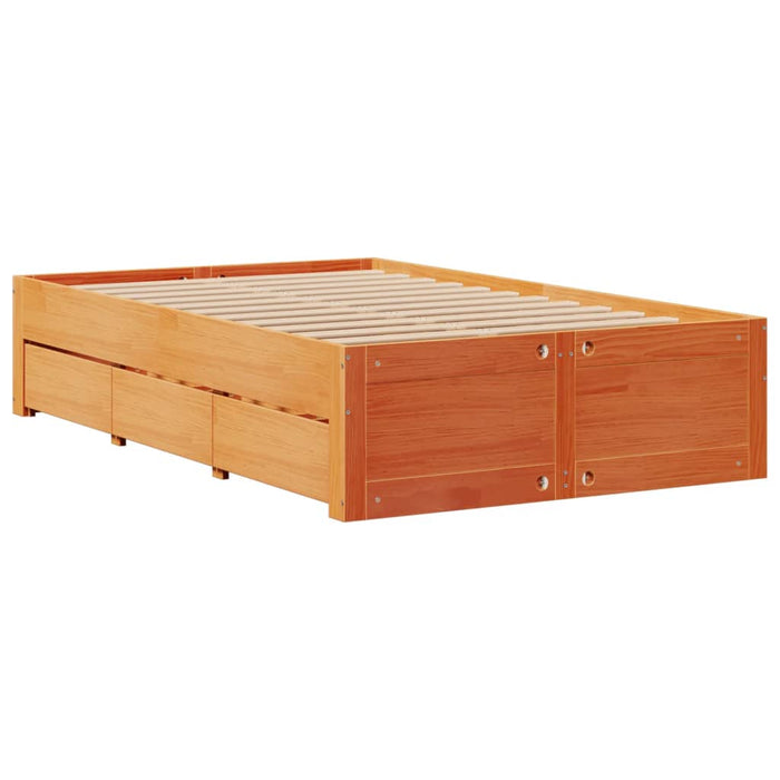 Cadru pat fără saltea/cu sertare maro 135x190 cm lemn masiv pin - WALTI WALTI