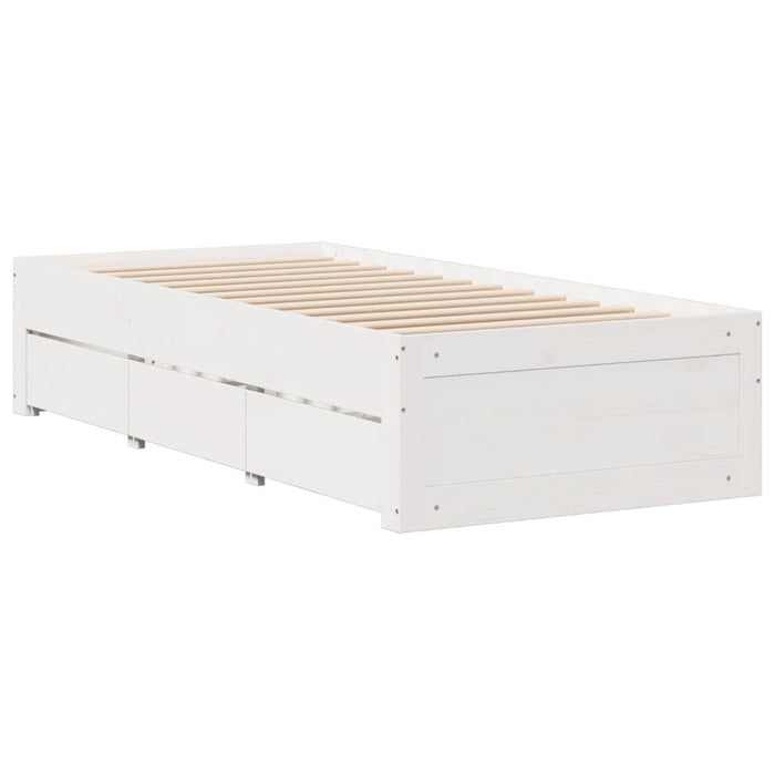 Cadru pat fără saltea/cu sertare alb, 75x190 cm, lemn masiv pin - WALTI WALTI