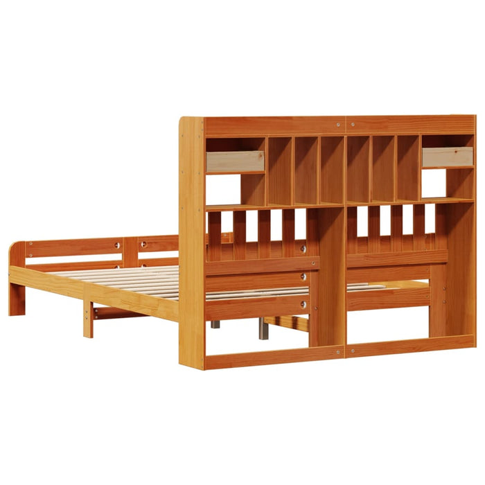 Pat cu bibliotecă fără saltea maro 160x200 cm lemn masiv de pin - WALTI WALTI