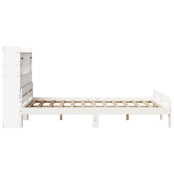 Pat cu bibliotecă fără saltea, alb, 140x190 cm, lemn masiv pin - WALTI WALTI