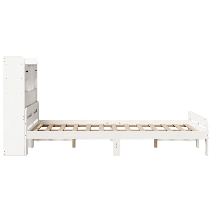 Pat cu bibliotecă fără saltea, alb, 135x190 cm, lemn masiv pin - WALTI WALTI