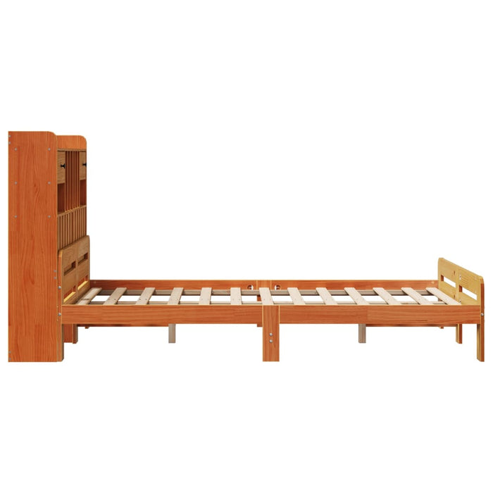 Pat cu bibliotecă fără saltea maro 135x190 cm lemn masiv de pin - WALTI WALTI
