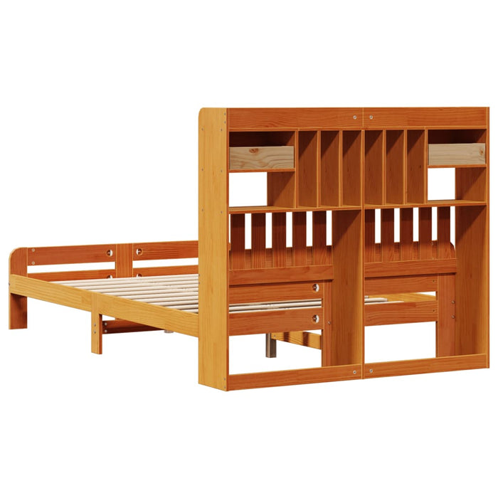 Pat cu bibliotecă fără saltea maro 135x190 cm lemn masiv de pin - WALTI WALTI