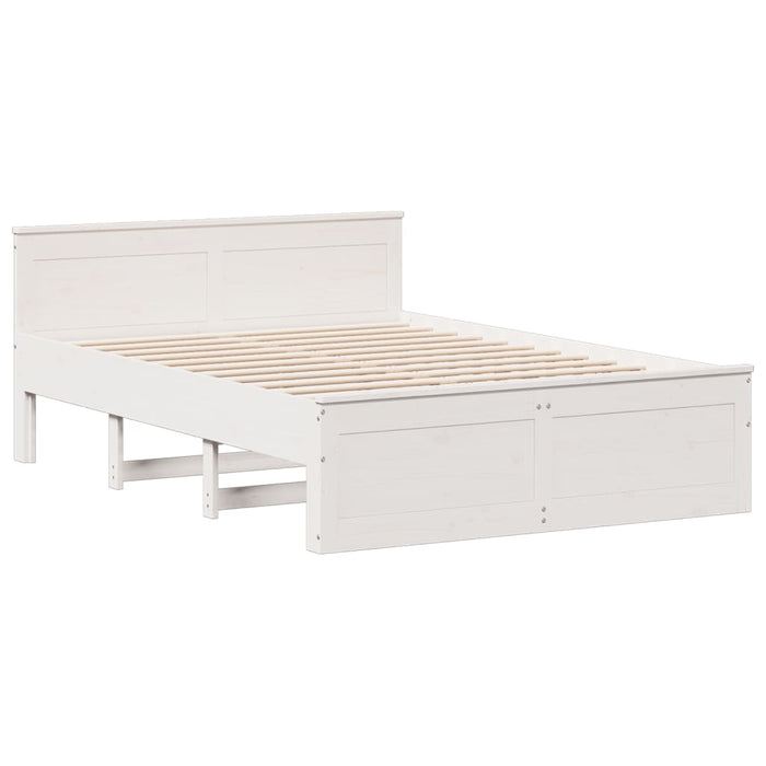 Pat cu bibliotecă fără saltea, alb, 140x200 cm, lemn masiv pin - WALTI WALTI