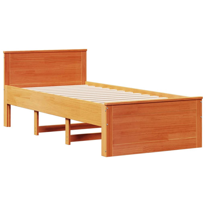 Pat cu bibliotecă fără saltea, maro, 100x200 cm, lemn masiv pin - WALTI WALTI