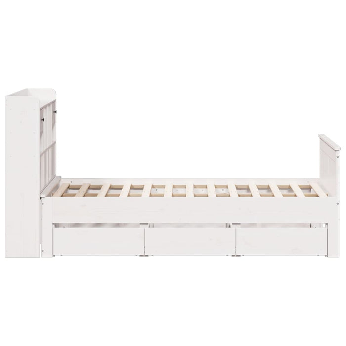 Pat cu bibliotecă fără saltea, alb, 135x190 cm, lemn masiv pin - WALTI WALTI