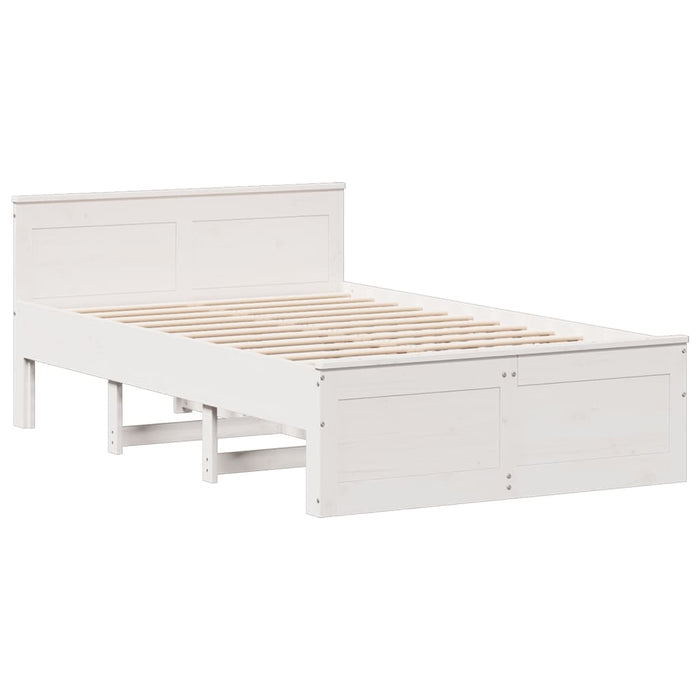 Pat cu bibliotecă fără saltea, alb, 135x190 cm, lemn masiv pin - WALTI WALTI