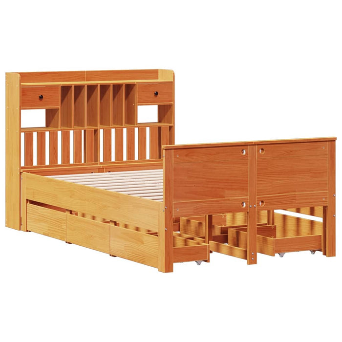 Pat cu bibliotecă fără saltea maro 135x190 cm lemn masiv de pin WALTI